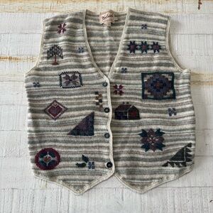 Vintage Woolrich Cross Stitch Embroidered‎ Sweater Vest size Large 100% Wool
